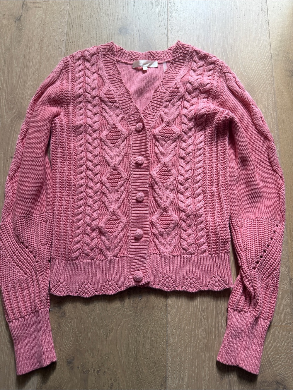 LoveShackFancy Dusty Rose Cable-Knit Button Cardigan XS 💗RARE💗